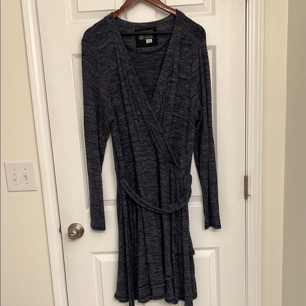 Anthropologie Gray Wrap Midi Dress with Raglan Sleeves
